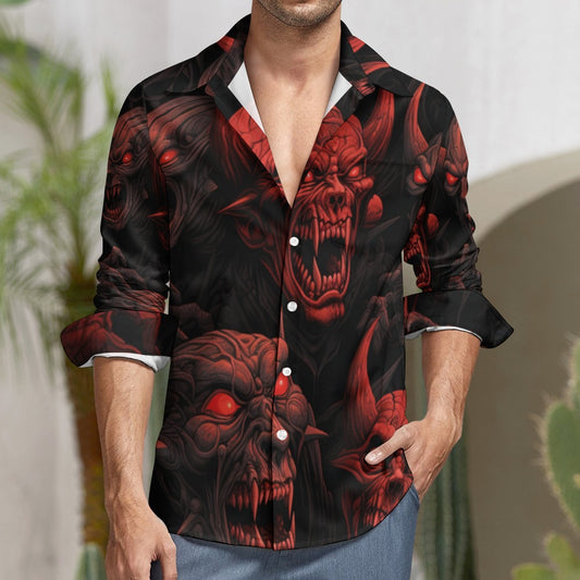 Demon Heads Casual One Pocket Long Sleeve Shirt