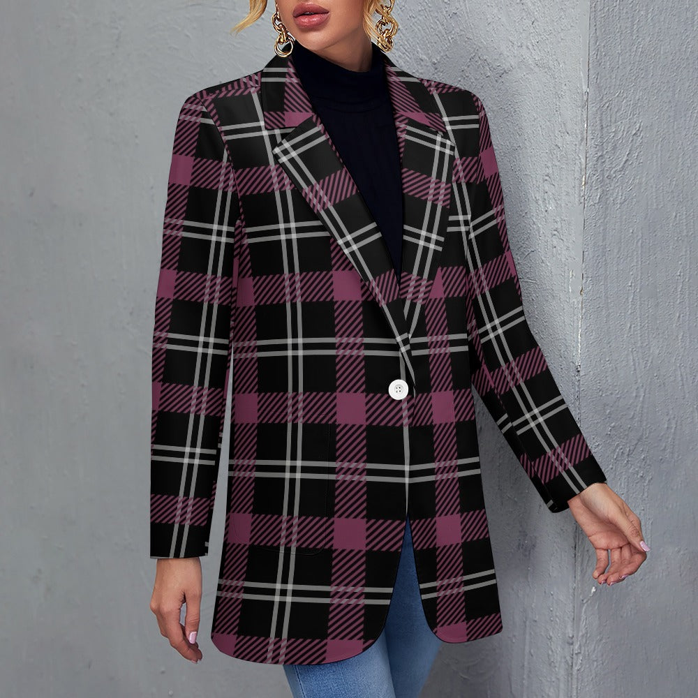Dark Purple Plaid Casual Suit Jacket