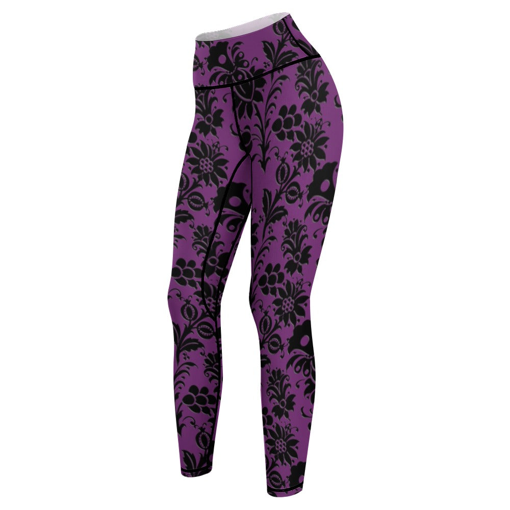 Gothic Flowers On Purple Yoga Pants