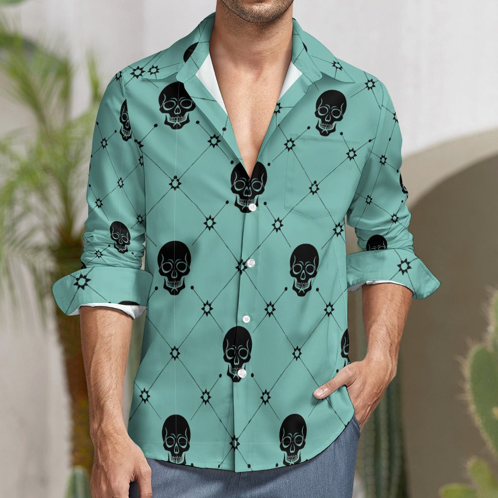 Black Skulls Casual One Pocket Long Sleeve Shirt