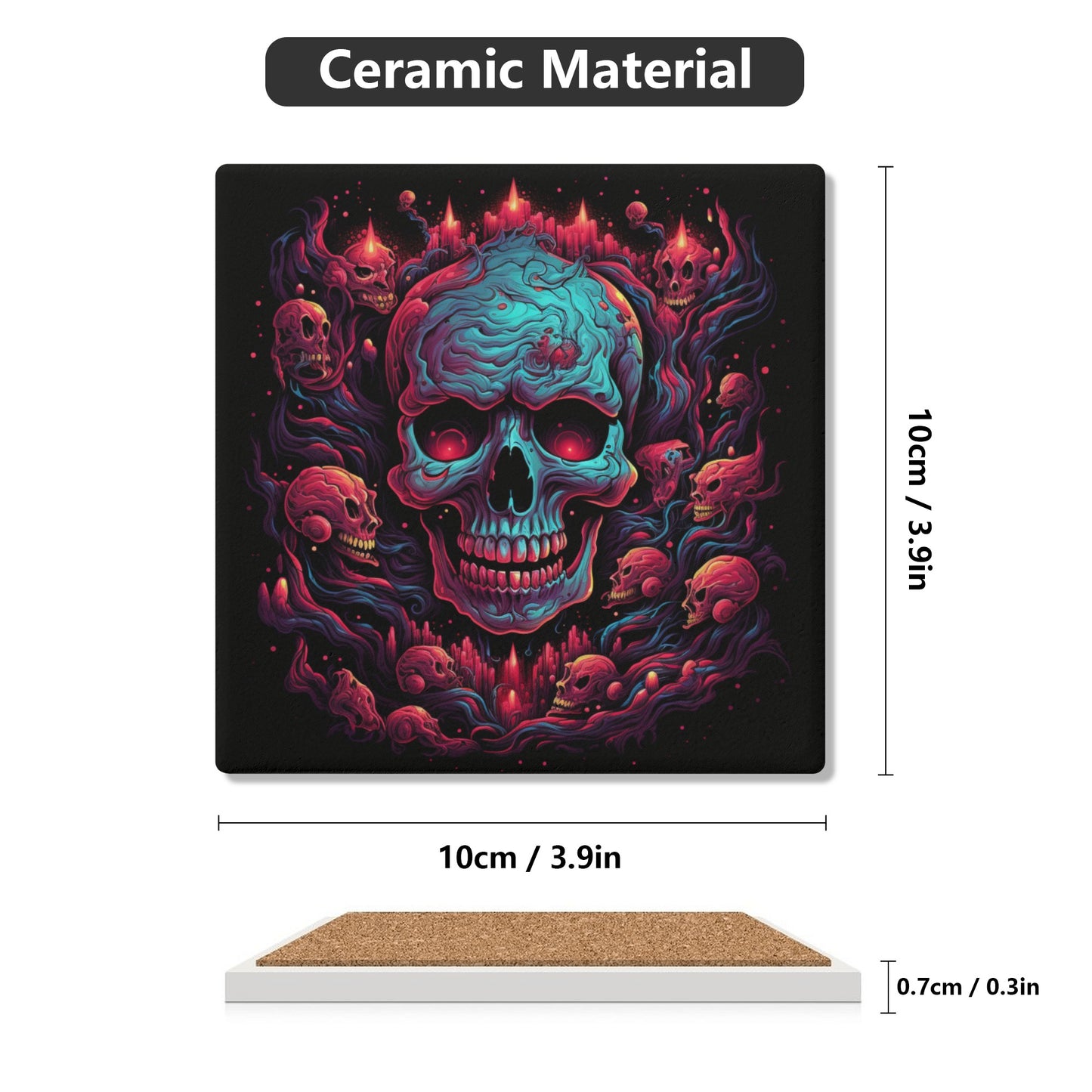 Smiling Skulls Square Ceramic Coasters (4 Pack)