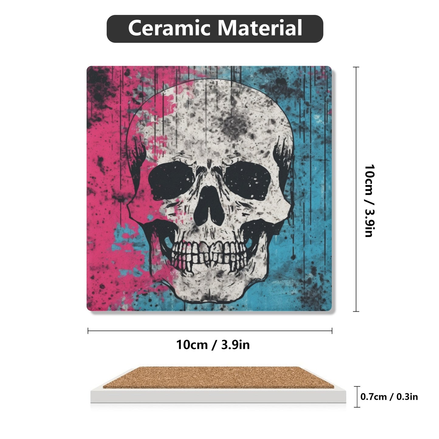 Blue And Pink Skull Square Ceramic Coasters (4 Pack)