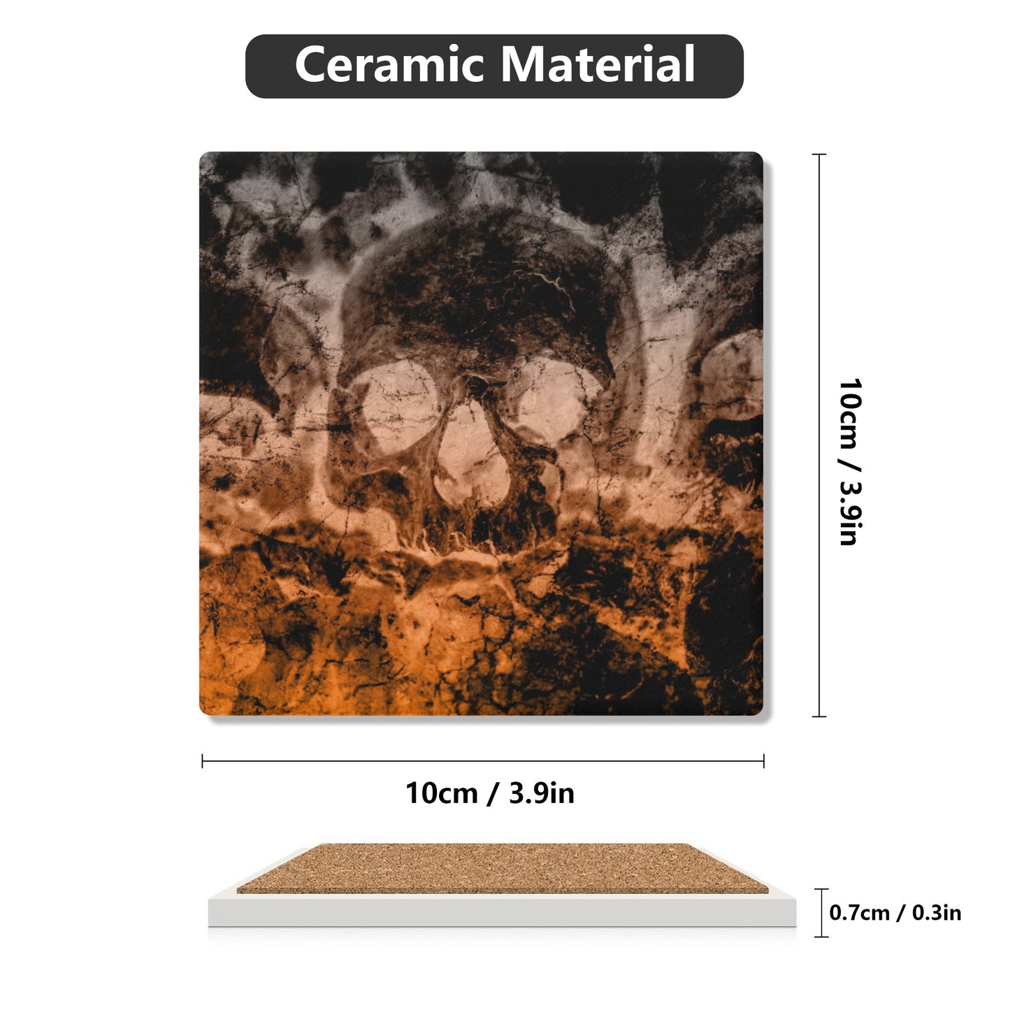 Smokey Skull Square Ceramic Coasters (4 Pack)