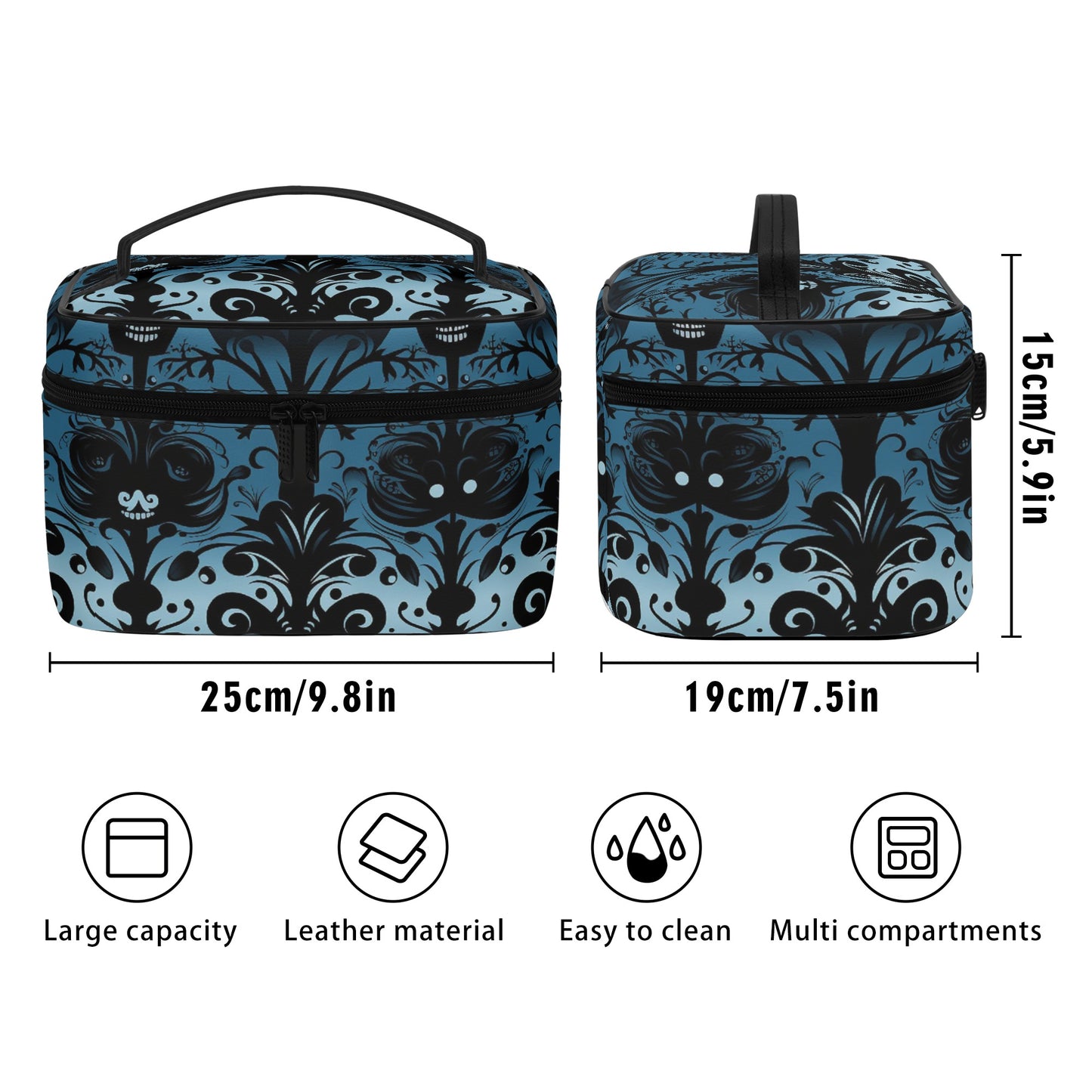 Gothic Blue Design Leather Cosmetic Bag