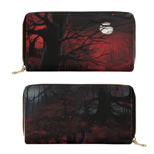 Midnight Forest Leather Zipper Purse