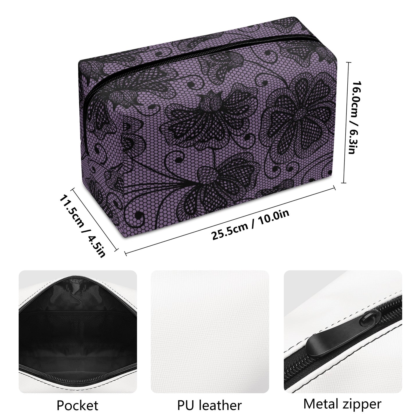Lacey Purple Flower Leather Cosmetic Bag