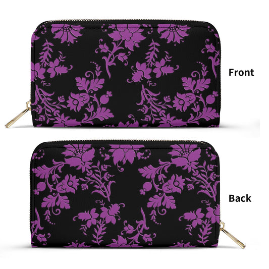 Gothic Purple Flowers Leather Wallet