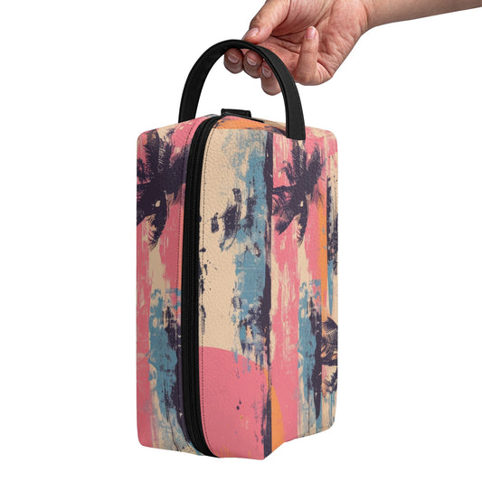 Grunge Palm Trees And Sunset Leather Toiletries Bag