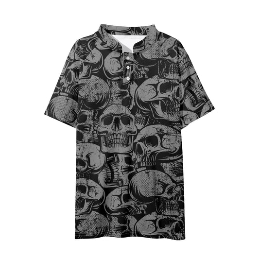 Silver Skulls Button Up Short Sleeve Polo Shirts