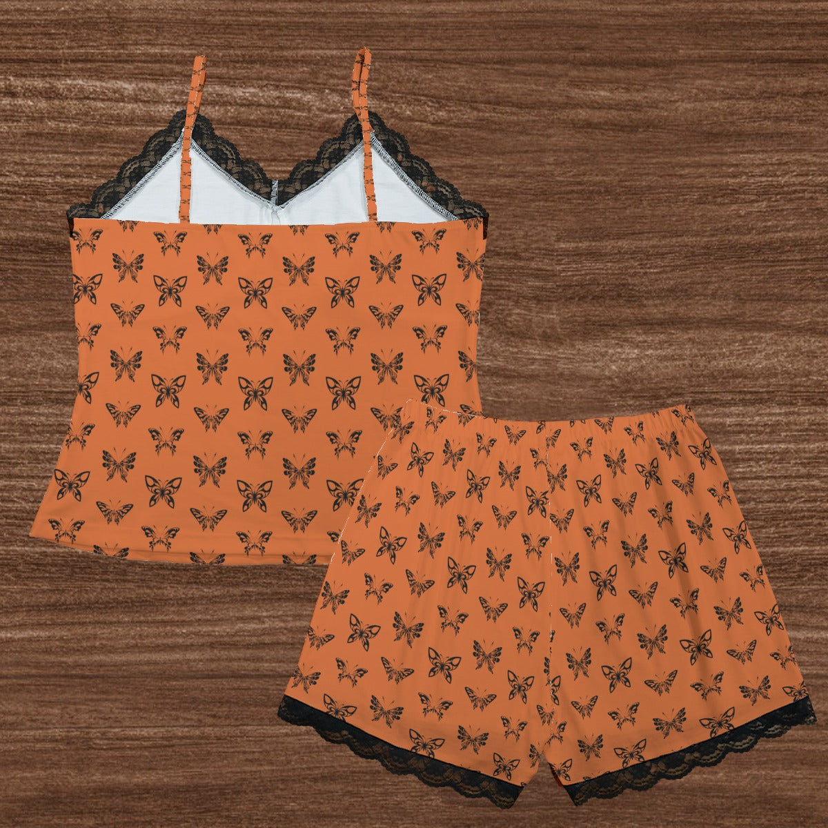 Tattoo Butterfly Design Cami Home Suit With Lace Edge