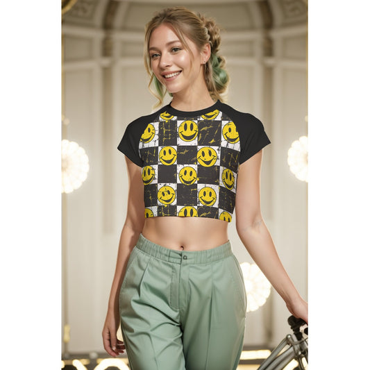 Grunge Smiley Faces Women's Raglan Cropped T-shirt