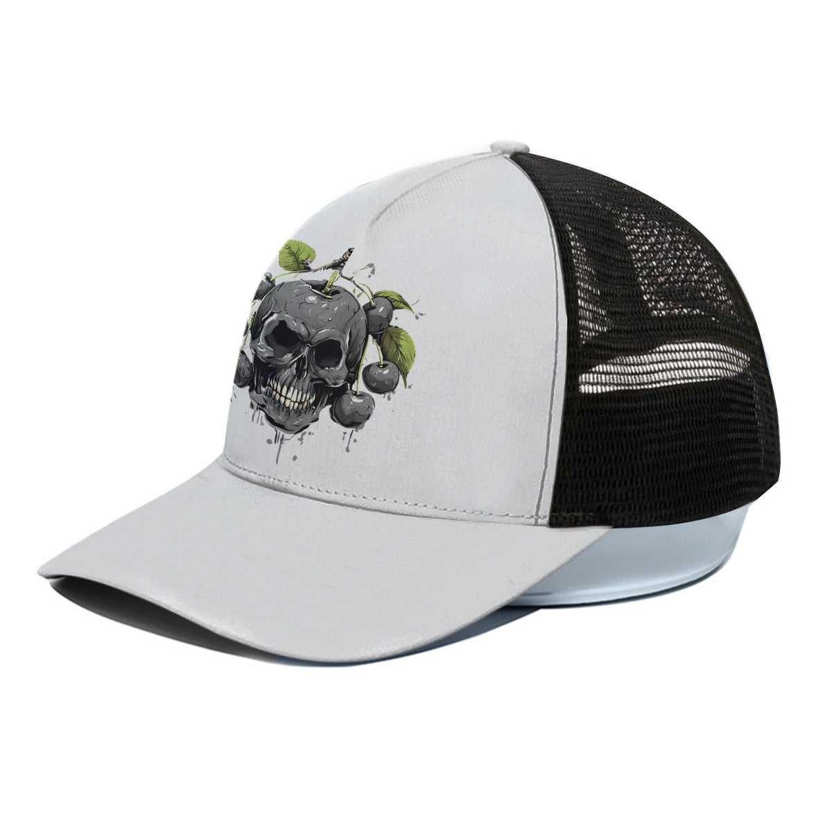 Death Apple Skull Trucker Hat With Black Half-mesh