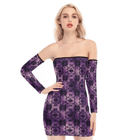 Purple Design Off-shoulder Back Lace-up Dress