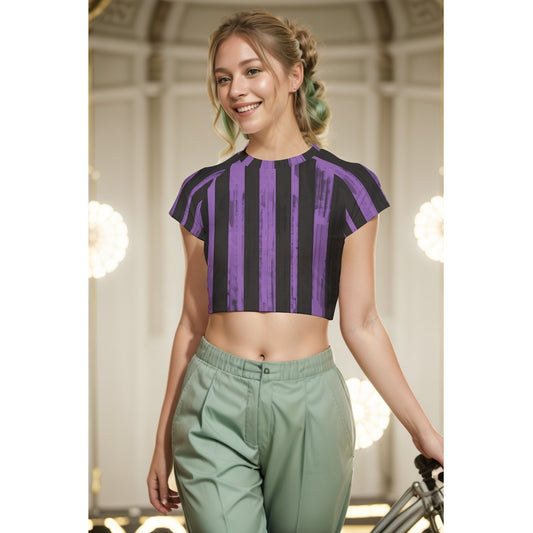 Purple And Black Stripes Women's Raglan Cropped T-shirt