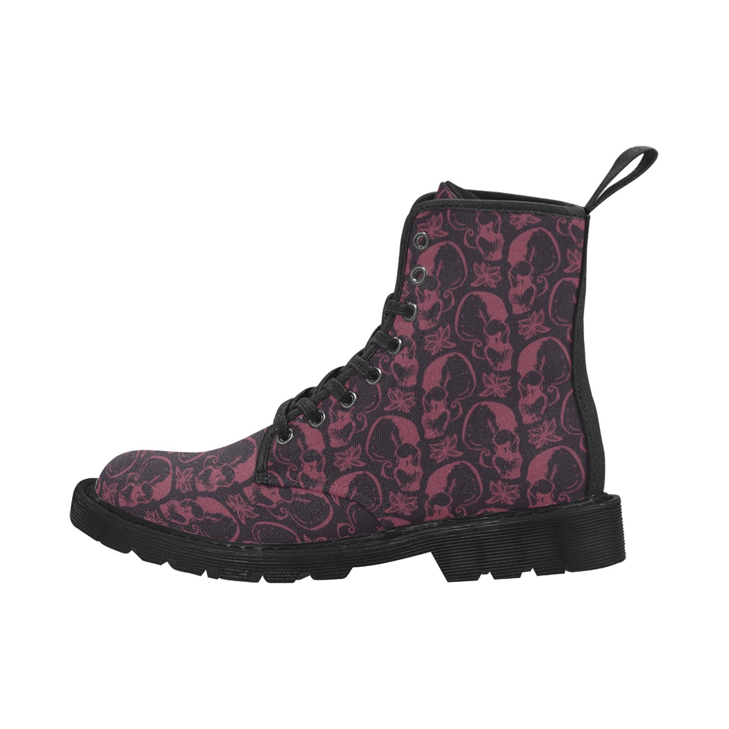 Gothic Purple Skulls Lace Up Canvas Boots