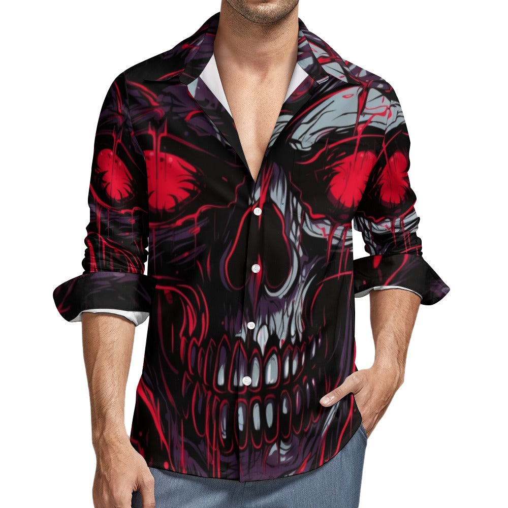 Bloody Skull Casual One Pocket Long Sleeve Shirt