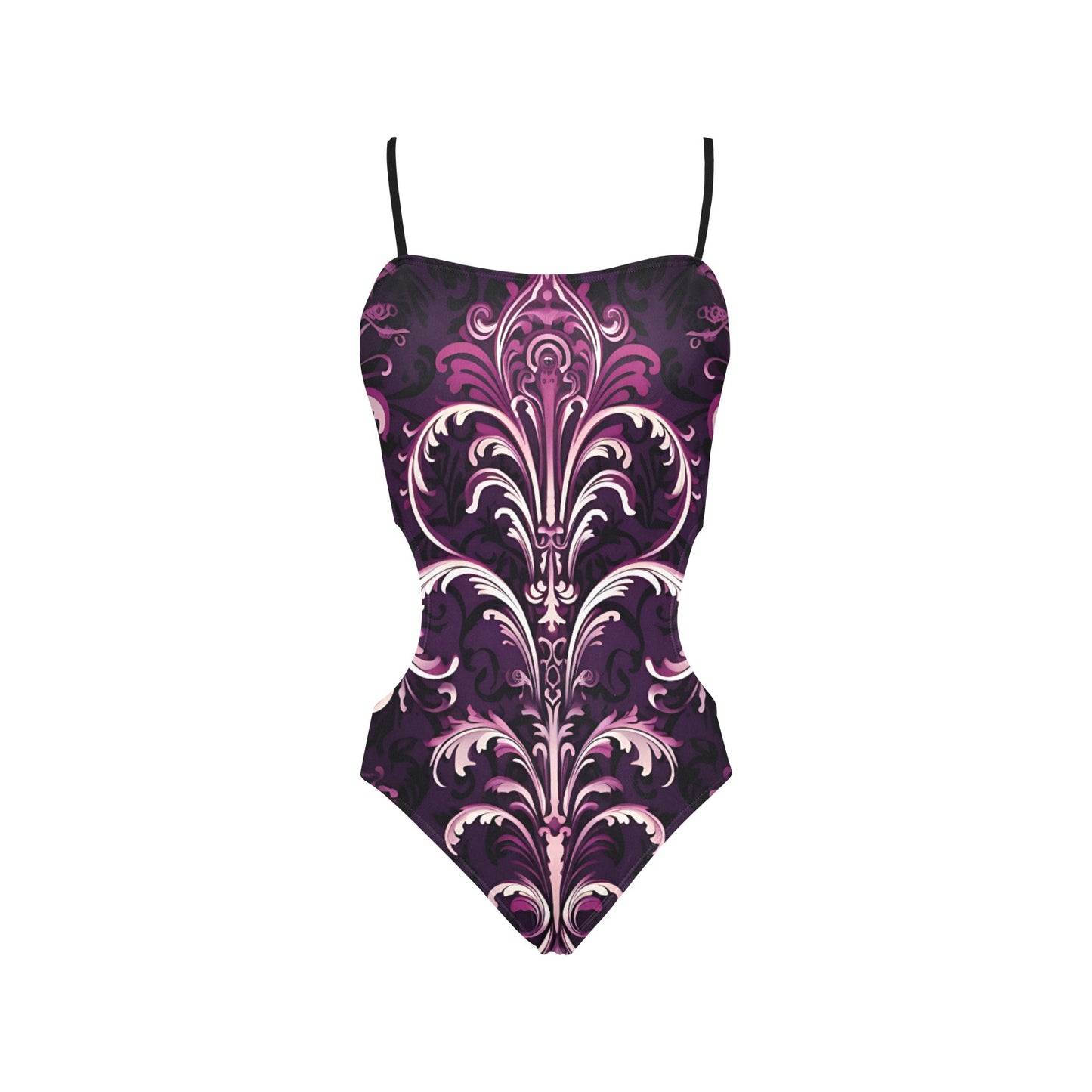 Gothic Purple Design Spaghetti Strap Cut Out Sides Swimsuit
