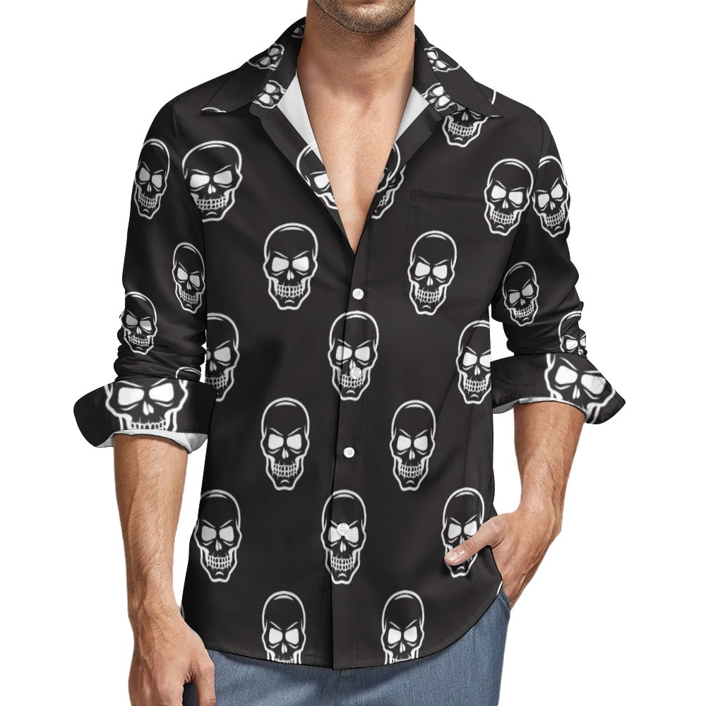 Smiling Skulls Casual One Pocket Long Sleeve Shirt