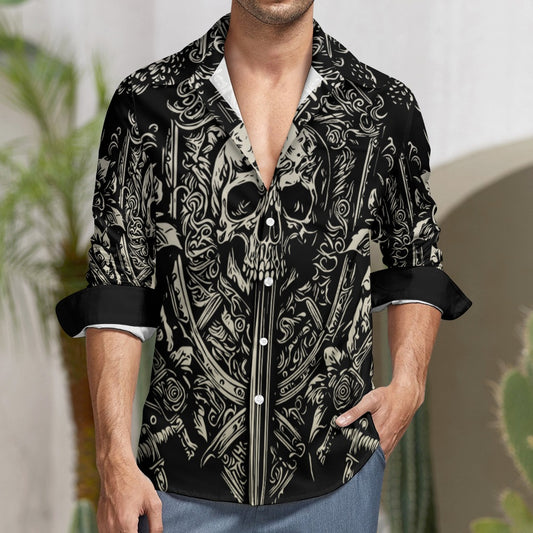 Gothic Skull Design Casual One Pocket Long Sleeve Shirt