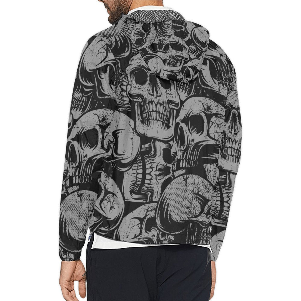 Silver Skull Hooded Windbreaker