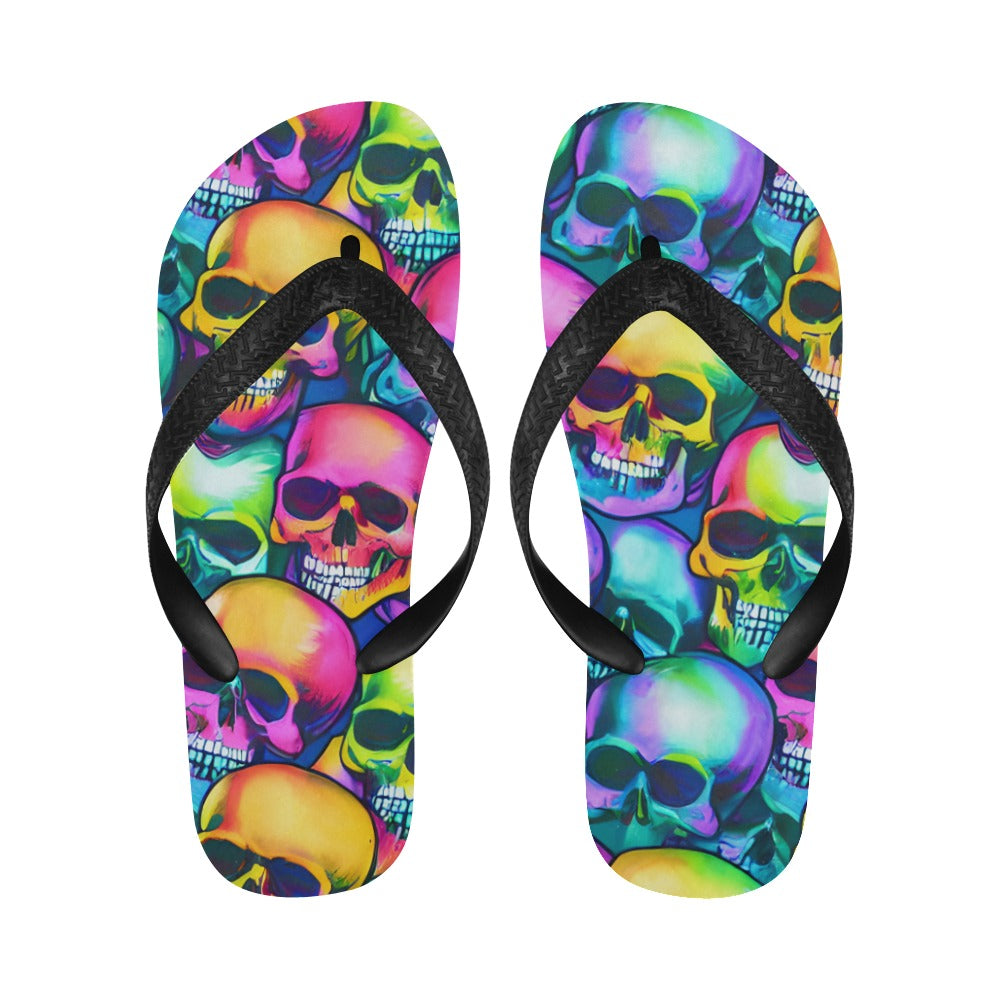 Multi-Colored Skull Heads Flip Flops