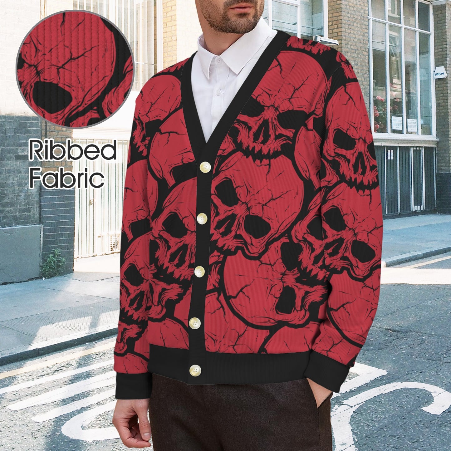 Red Skulls Men's Cardigan