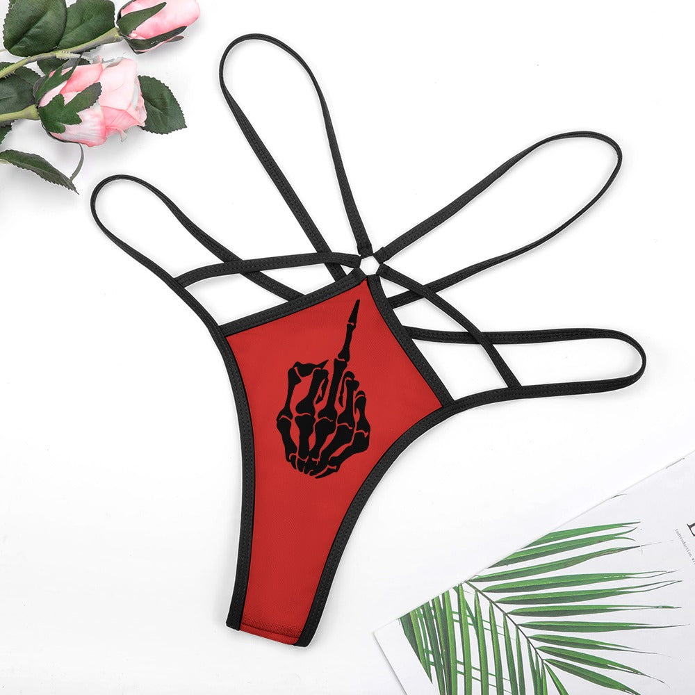 Skeleton Middle Finger T-back Thong
