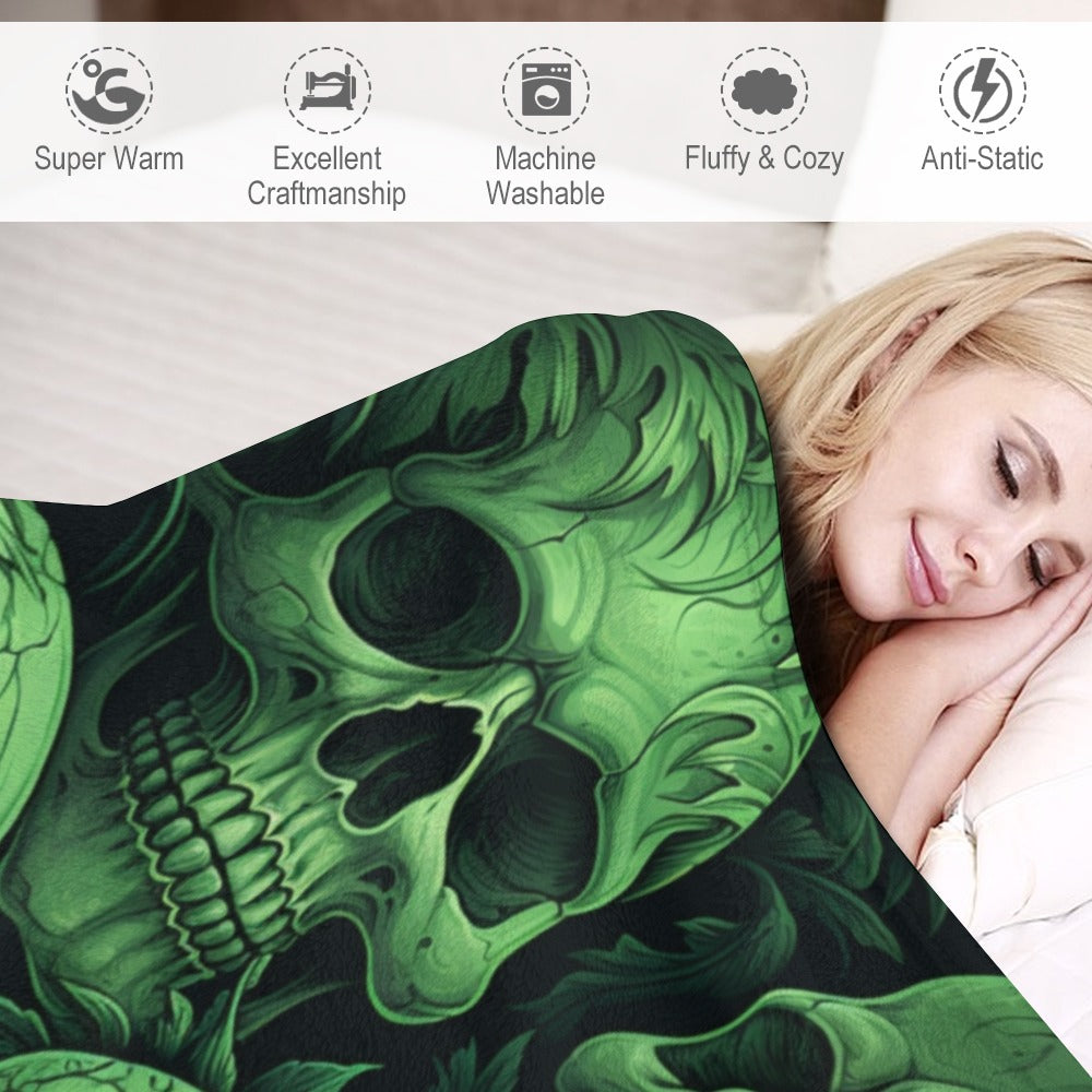 Green Skulls Ultra-Soft Flannel Blanket