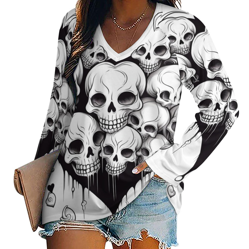 Dripping Skull Pattern Long Sleeve Loose Tee