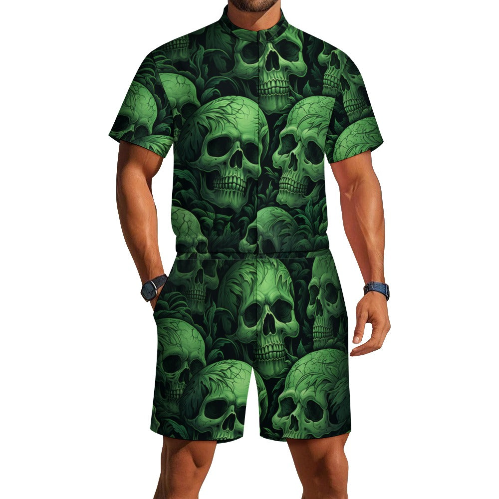 Green Skulls One Piece Short Sleeved Jumpsuit