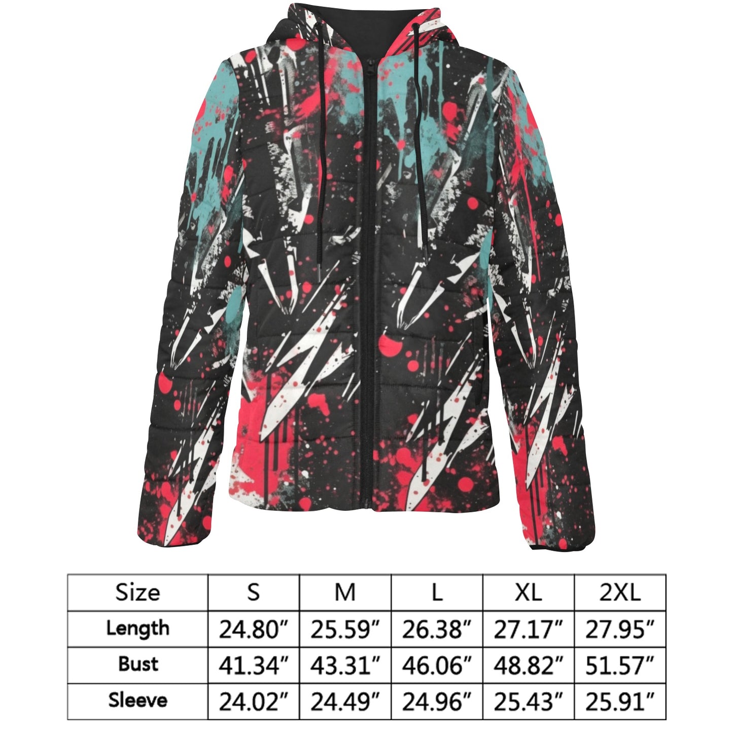 Abstract Paint Style Padded Hooded Jacket