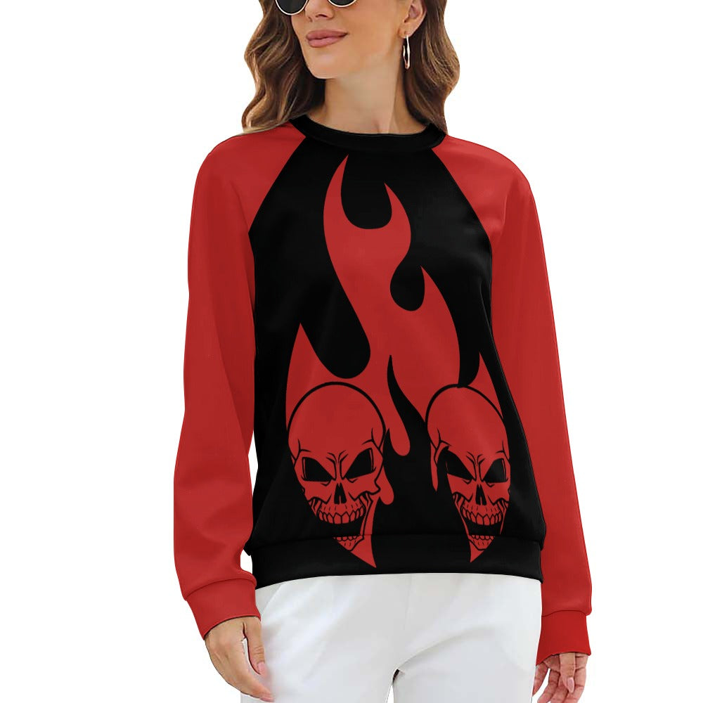 Burning Skulls Raglan Round Neck Sweater