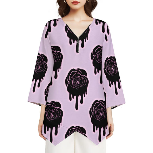 Dripping Black Roses V-neck top