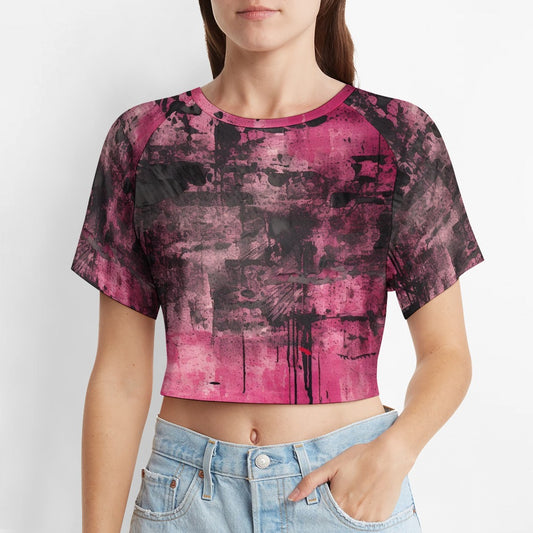 Pink Grunge Short Sleeved Navel Shirt