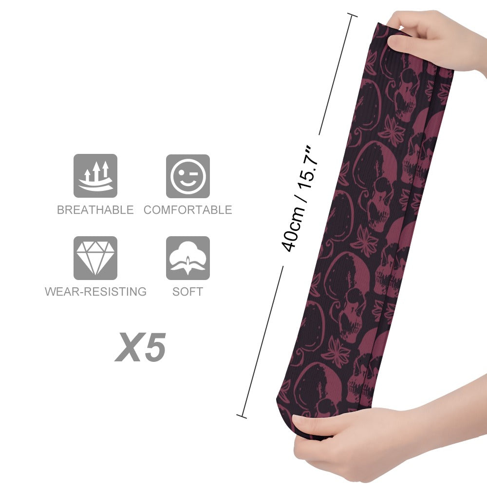 Purple Skulls Breathable Stockings (5 Pack)