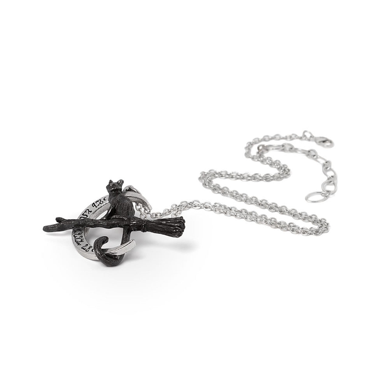Black Cat on a Broomstick Pendant