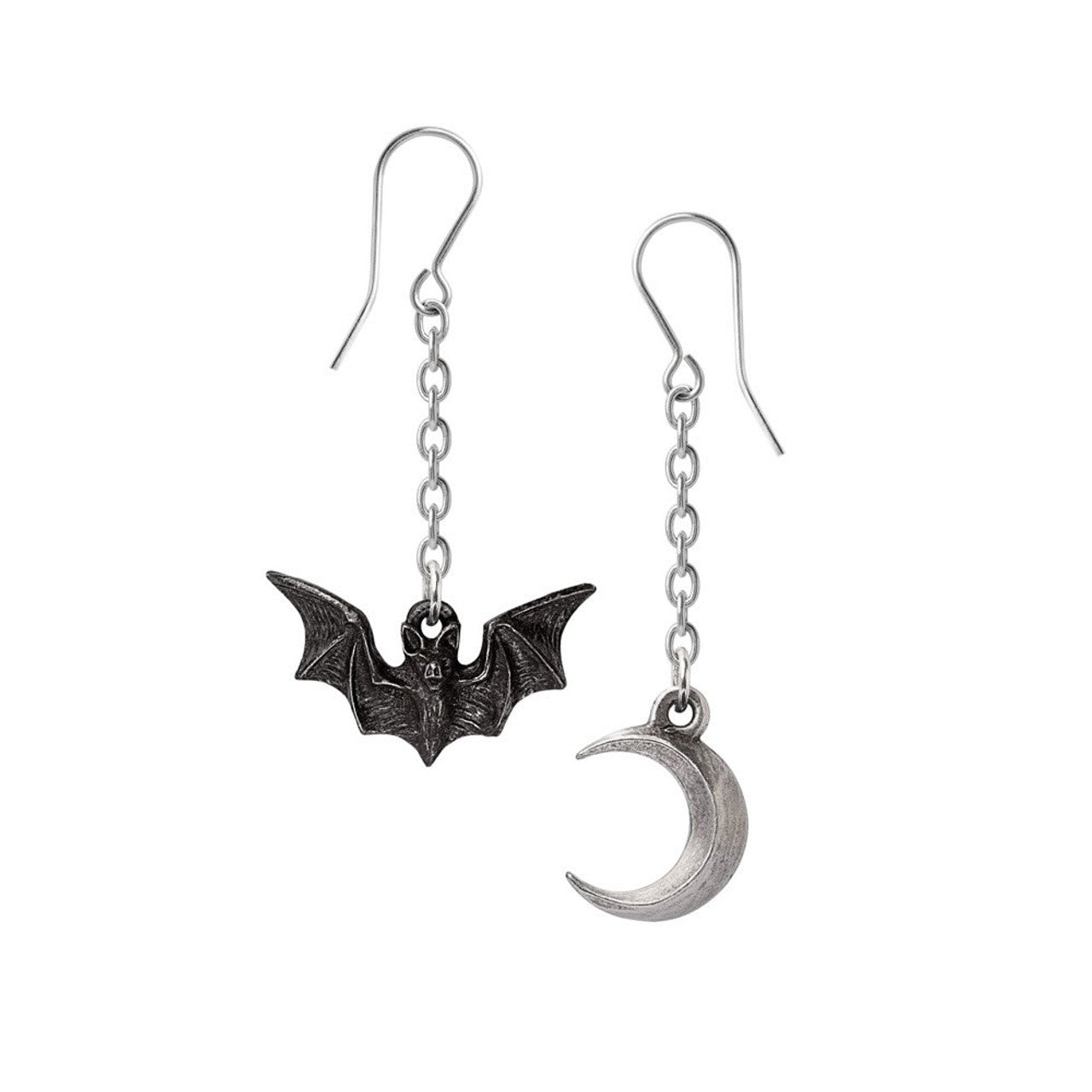 Nocturnal Existence Bat And Crescent Moon Earrings
