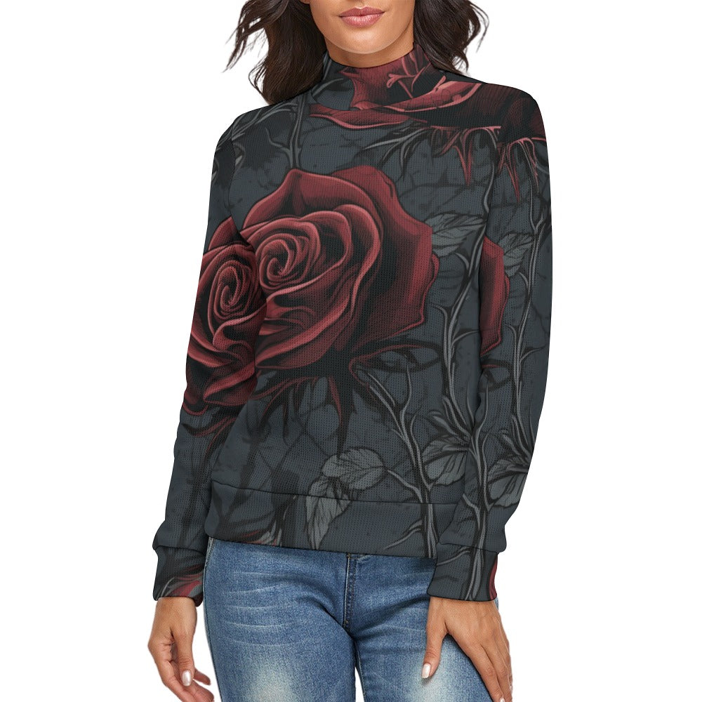 Red Rose Gothic Long Sleeve Turtleneck Sweater