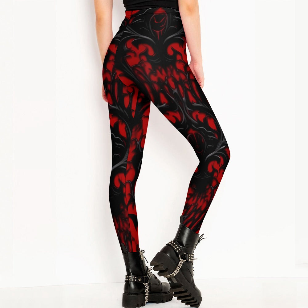 Gothic Red And Black Leggings