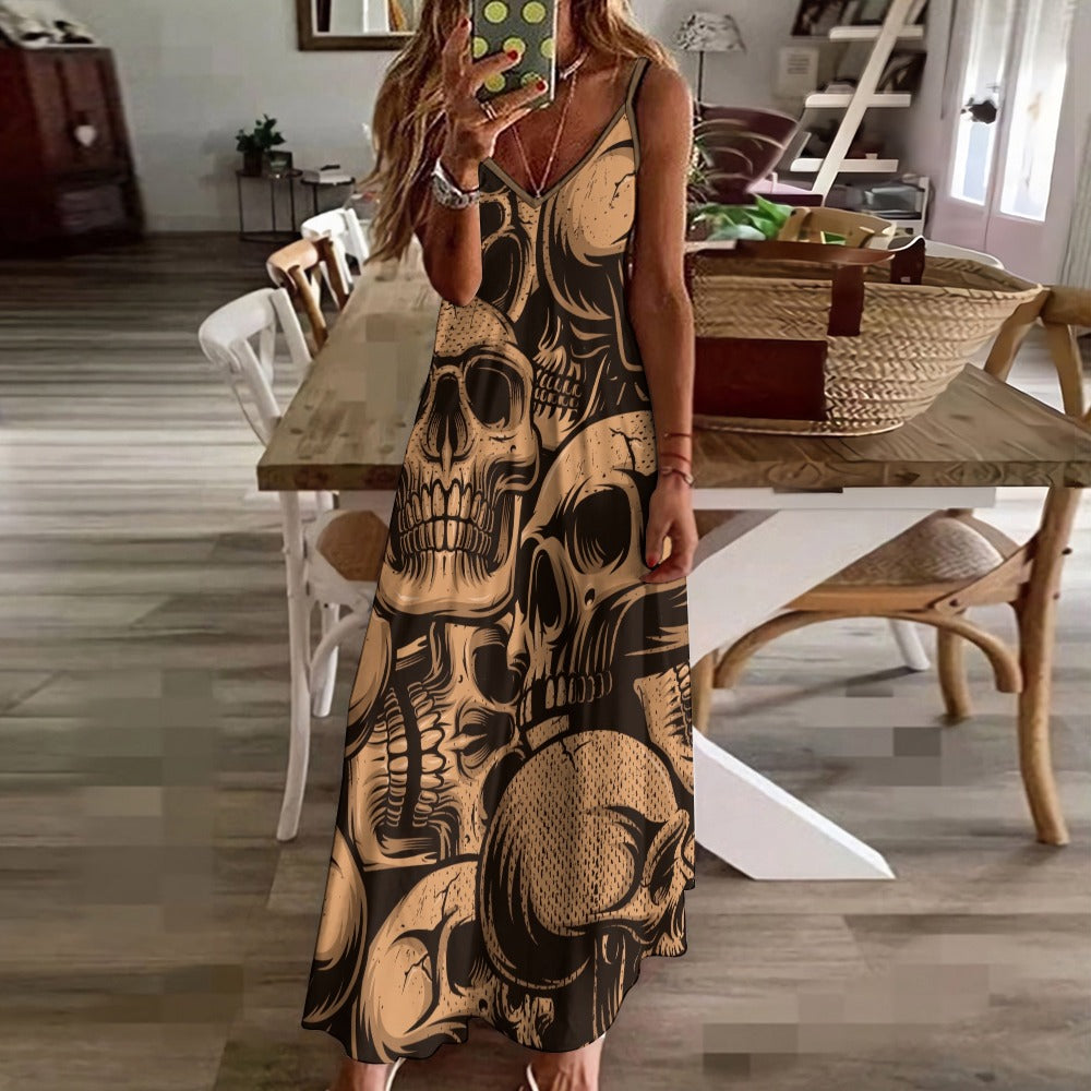 Bronze Skulls Sling Ankle Long Dress