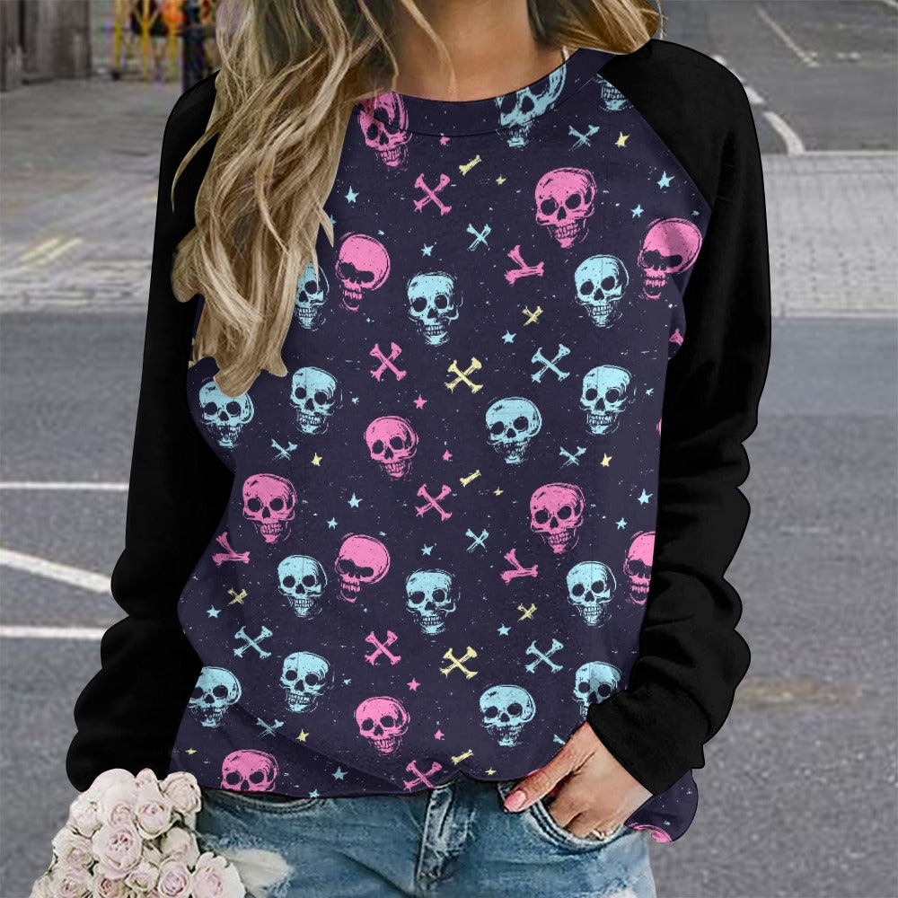 Skulls And Bones Raglan Round Neck Sweater