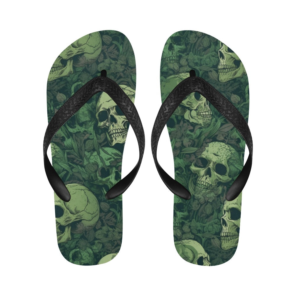 Green Skull Flip Flops