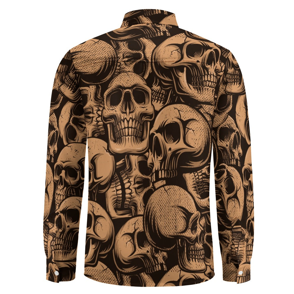 Bronze Skull Casual One Pocket Long Sleeve Shirt