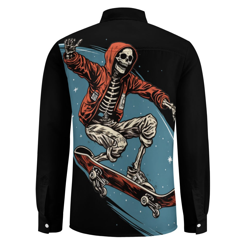 Skeleton Skateboarder Casual One Pocket Long Sleeve Shirt