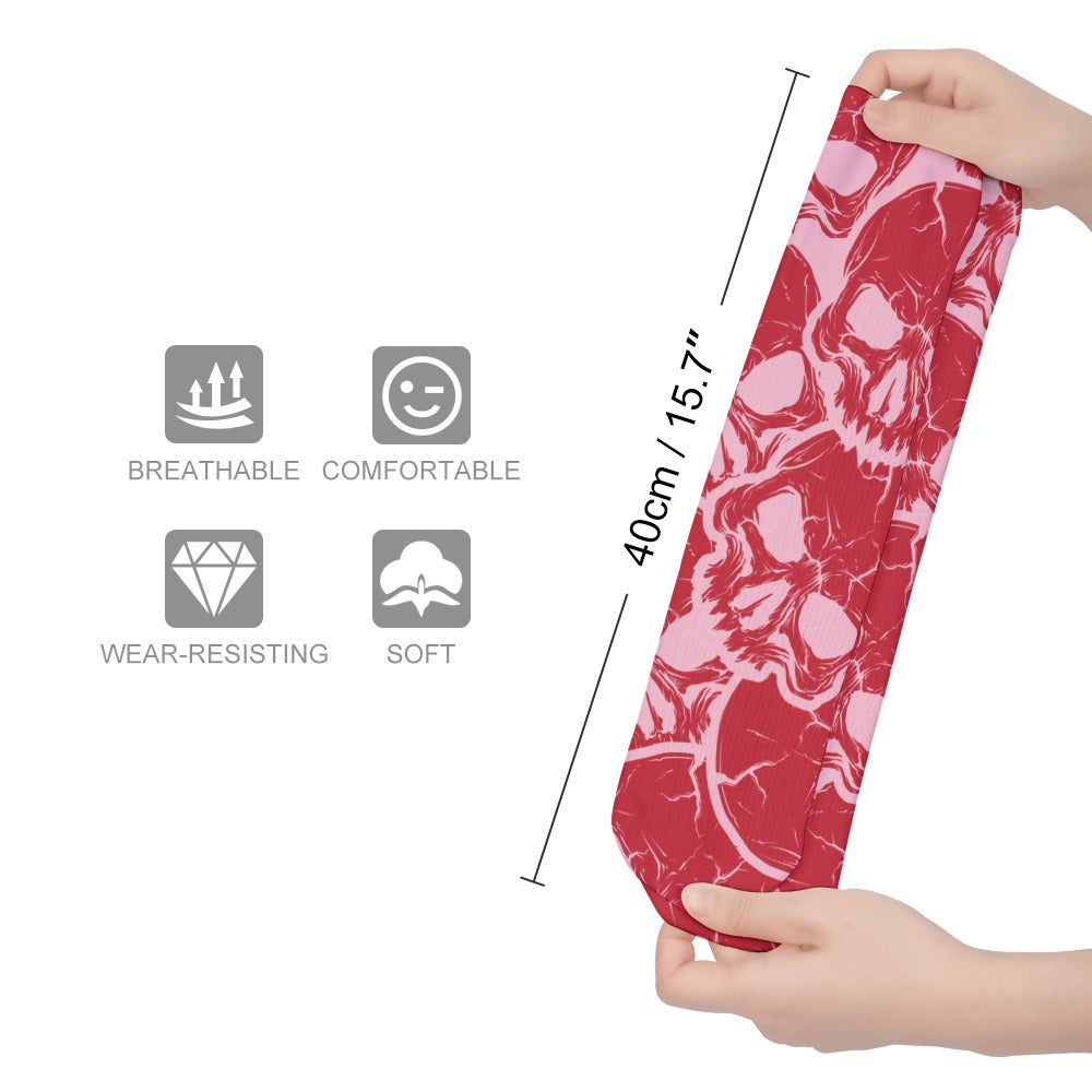 Red Skulls Pink Thick Stockings