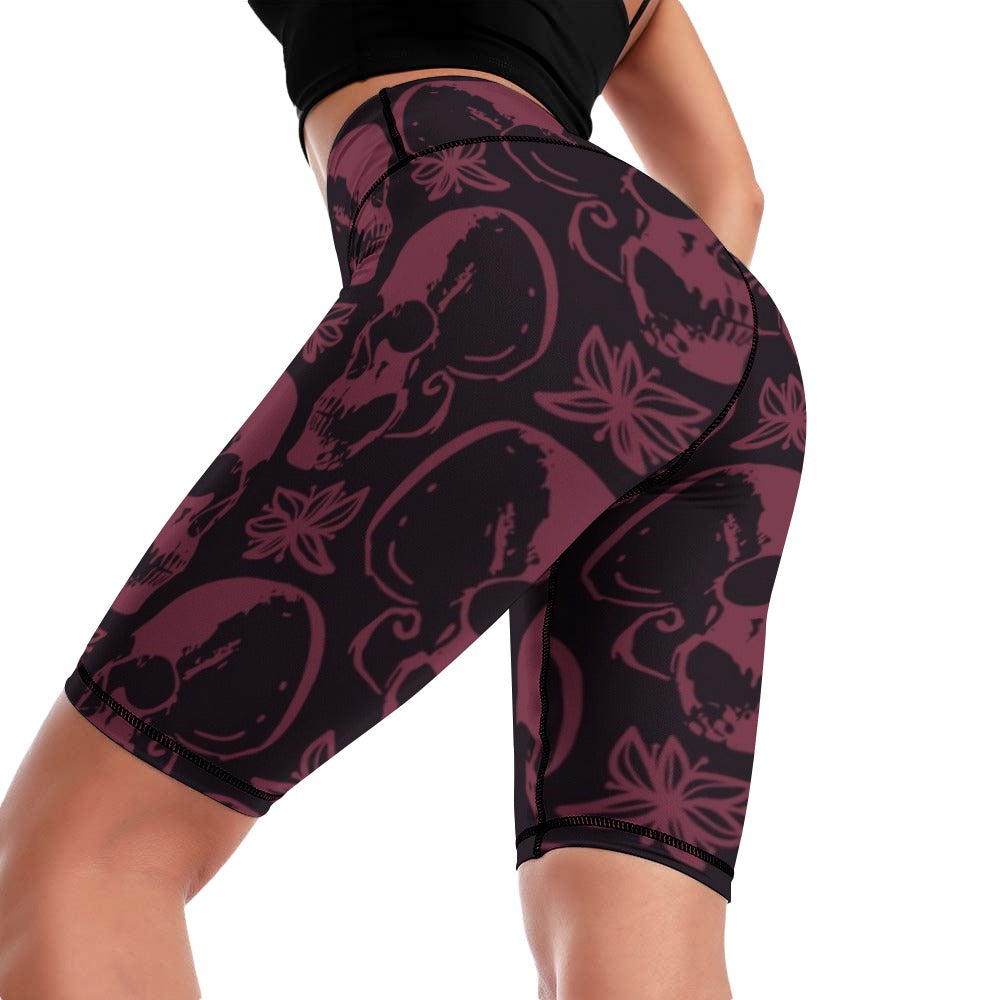 Purple Skulls Comfortable Fitness Yoga Shorts