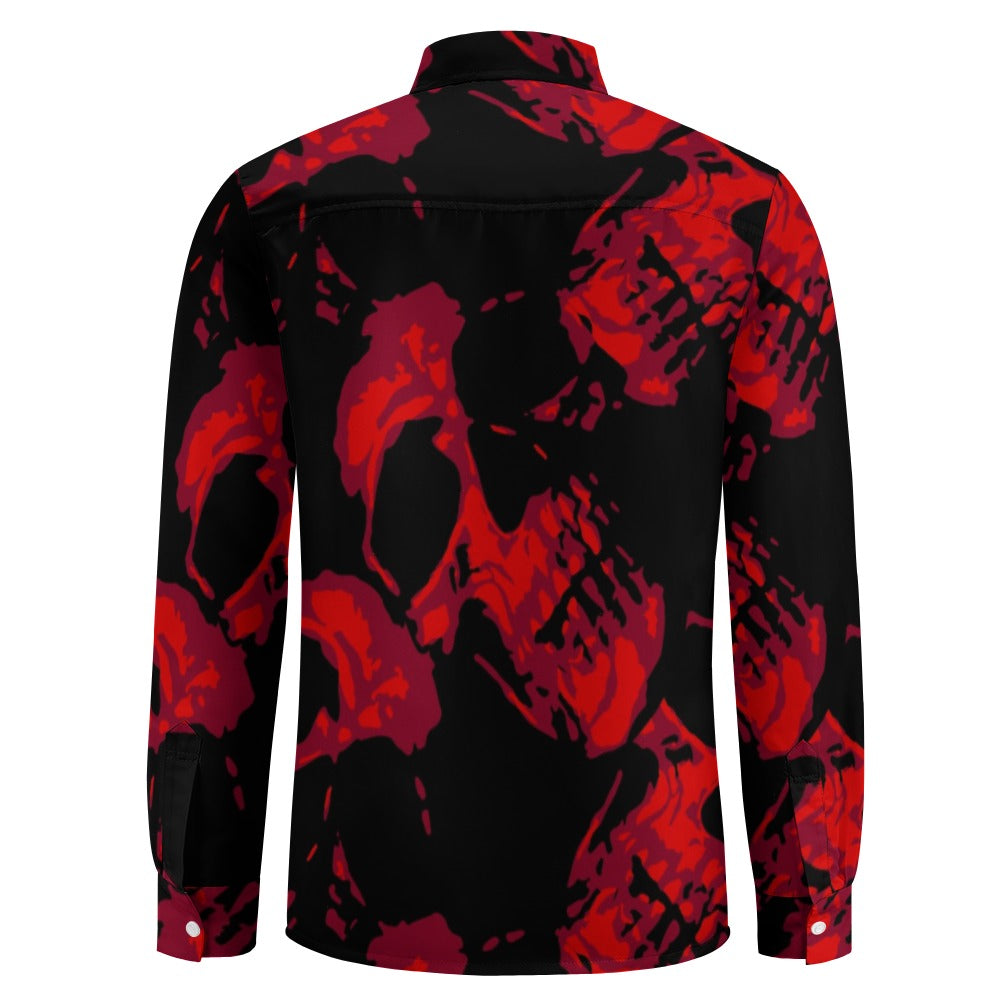 Red Skulls Casual One Pocket Long Sleeve Shirt