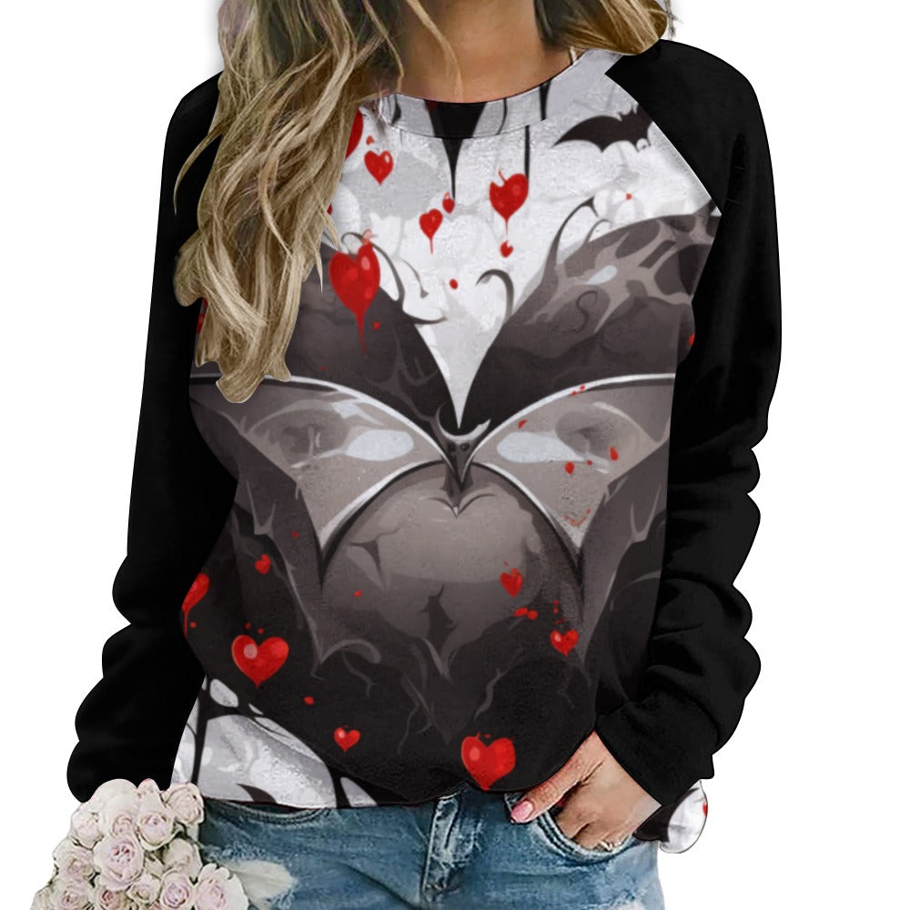 Bat Heart Raglan Round Neck Sweater