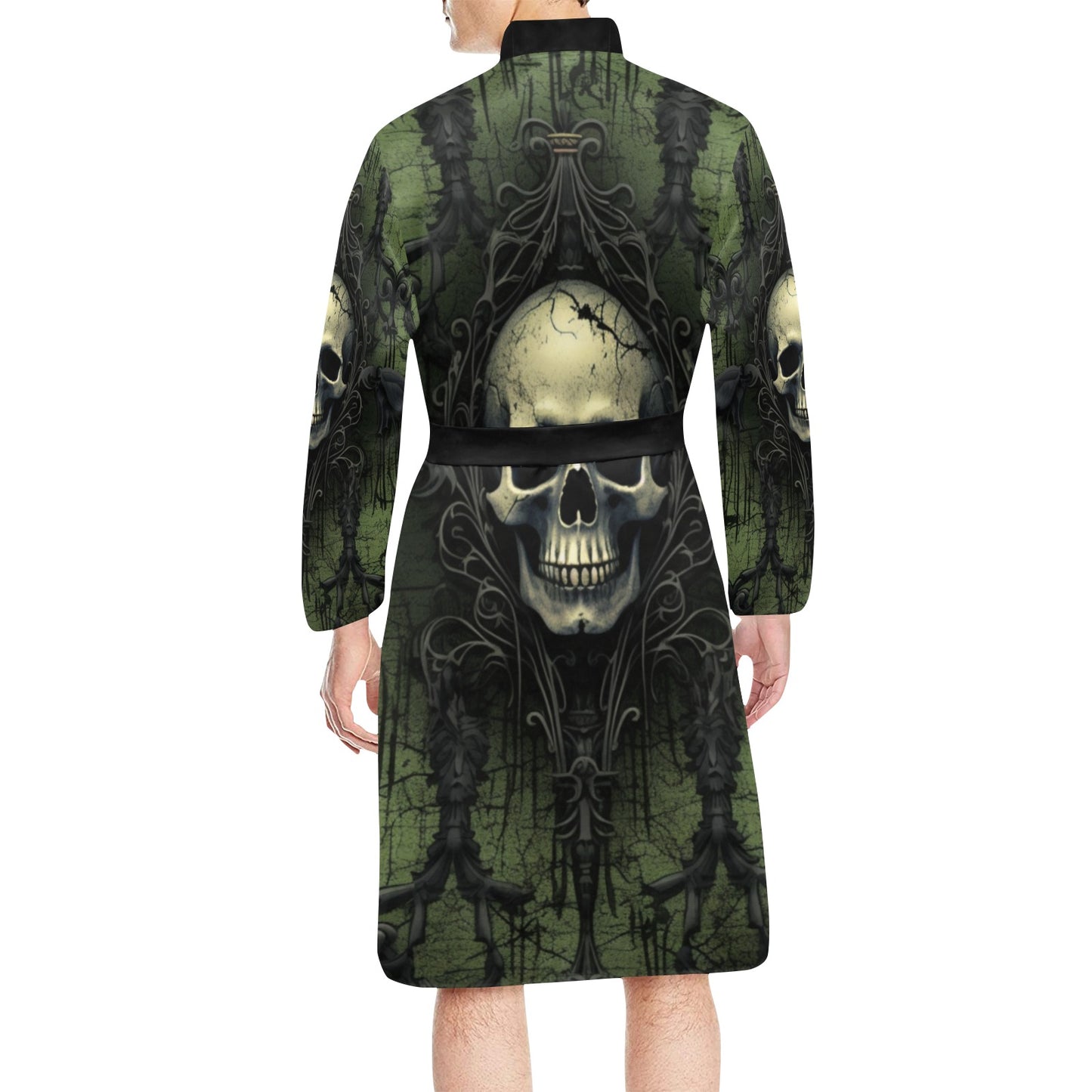 Skull And Gothic Green Belted Night Robe