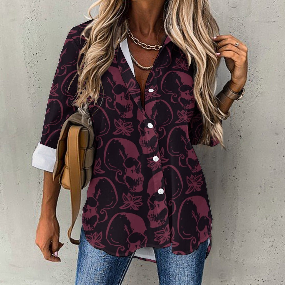Purple Skulls Casual Long Sleeve Shirt